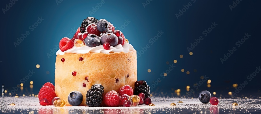 Aufkleber a cake topped with biscuits berries and sprinkles is placed on a colored background creating a visua