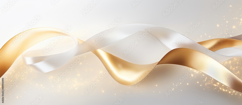 Poster a white background adorned with a golden ribbon leaving space for an image. copyspace image