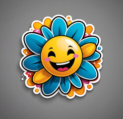 Pegatina 3d emoticono flor riendo