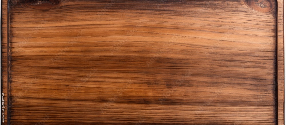Poster a dark colored wooden cutting board is seen in isolation on a white background with a clipping path 