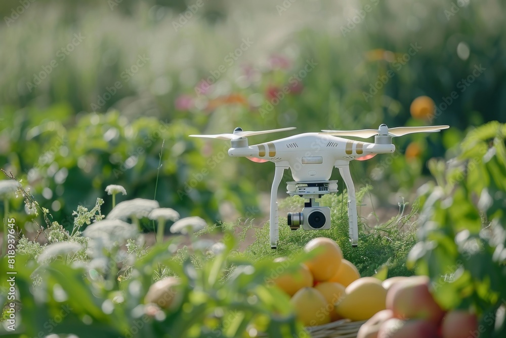 Aufkleber robotic agriculture using drone for automated farming in futuristic farm with aerial view and smart 