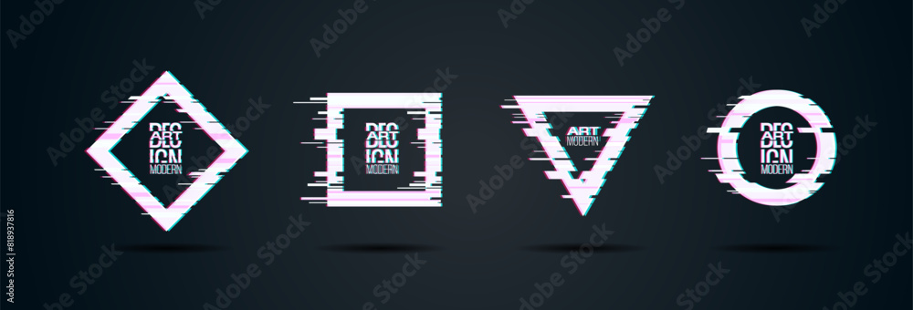 Poster frames glitch effect. hipster rectangular frames dynamic stripes modern design. design business card