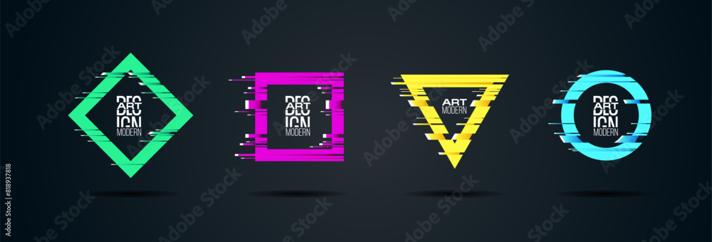 Aufkleber frames glitch effect. hipster rectangular frames dynamic stripes modern design. design business card