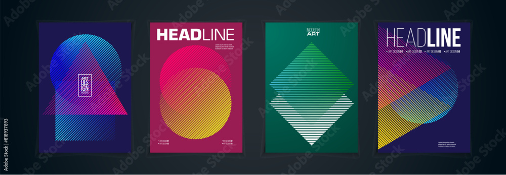 Poster minimalistic hipster colored frame design. vector line gradient halftone. frame for text modern art 