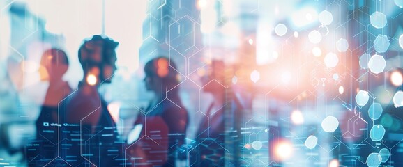 Digital business concept with a businessman's hand using a tablet computer and multiple hexagon shapes