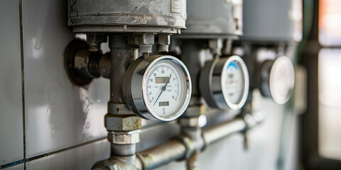 Fototapeta premium The water meter on the bathroom pipe. Individual apartment water meter.
