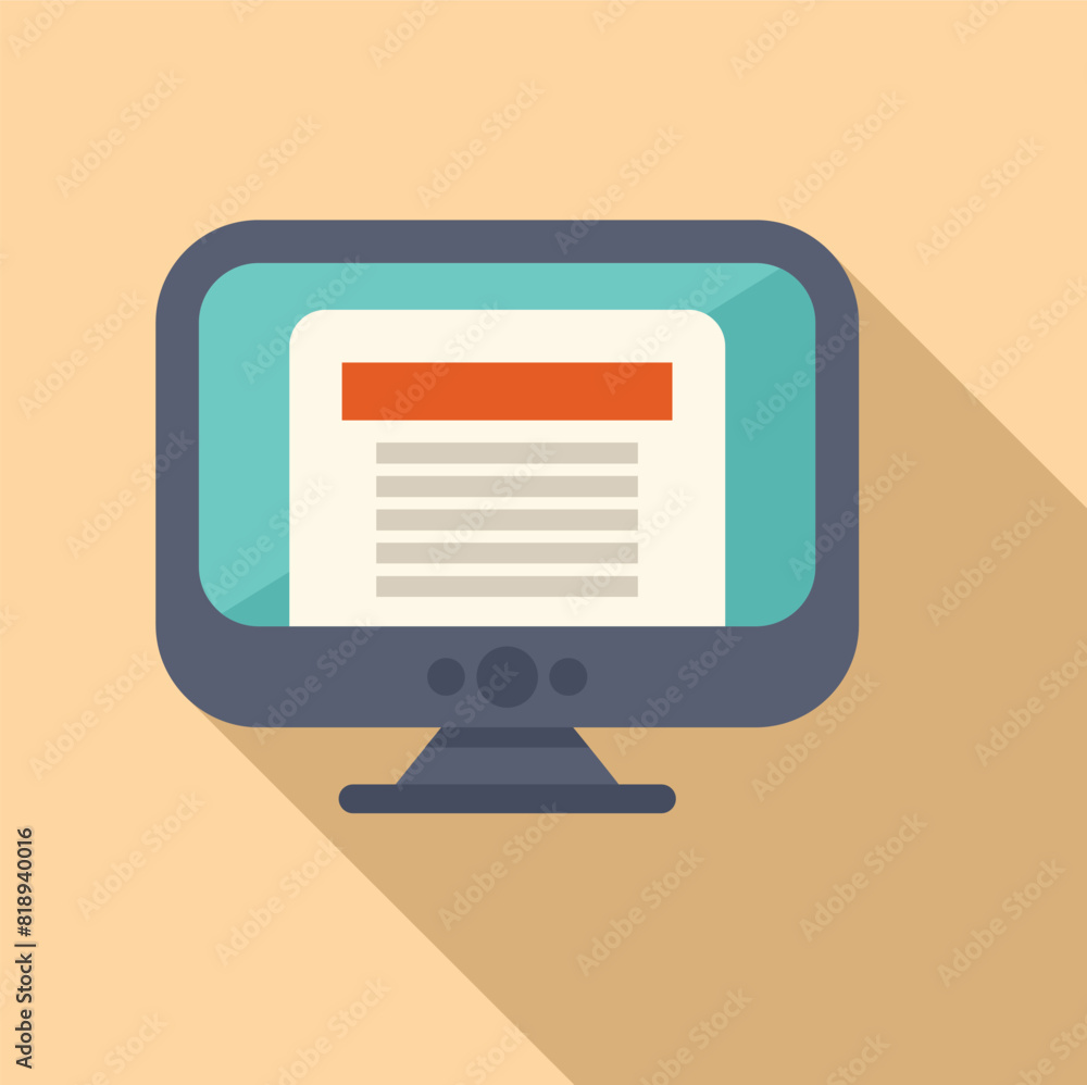 Poster minimalist vector illustration of a desktop computer with a stylized long shadow