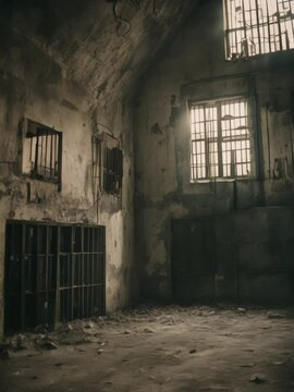 The Deserted Prison: Visualize an old, abandoned prison where the cells are empty but the air is thick with a sense of dread. 