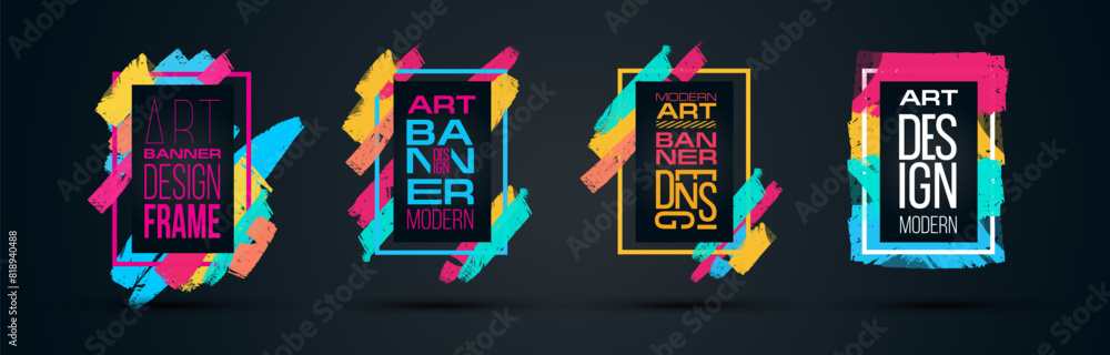 Poster swash set of grunge colorful brushes frame design. design elements for brutal hipster graphics shape