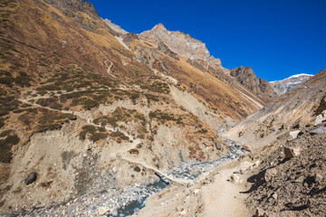 Path to the Thorong-La pass, Himalayan mountains, Nepal