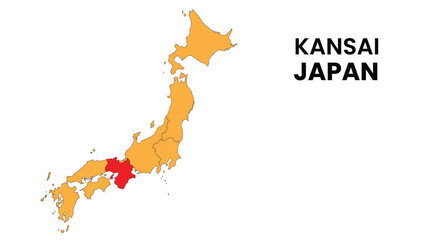Kansai Map in Japan. Vector Map of Japan. map of the provinces of Japan. Regions of Japan.