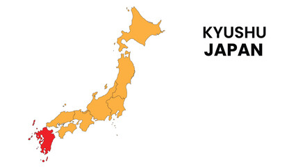 Kyushu Map in Japan. Vector Map of Japan. map of the provinces of Japan. Regions of Japan.