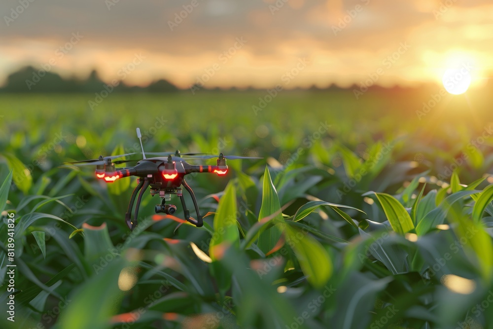 Poster modern drone sensor automation in targeted treatment using vector graphic for smart land development