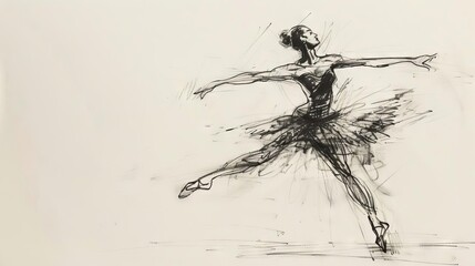 minimalist sketch of graceful ballet dancer pirouetting on stage capturing fluid movement