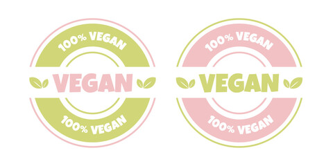 Set of Logo template for vegan and natural products. Sticker, label, badge and icon. Vector illustration