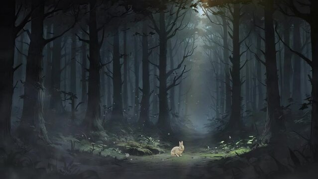 Experience the haunting solitude of a dark forest enveloped in fog at night, where the silence is deafening and the atmosphere is thick with unease, in this mesmerizing 4K looping video.