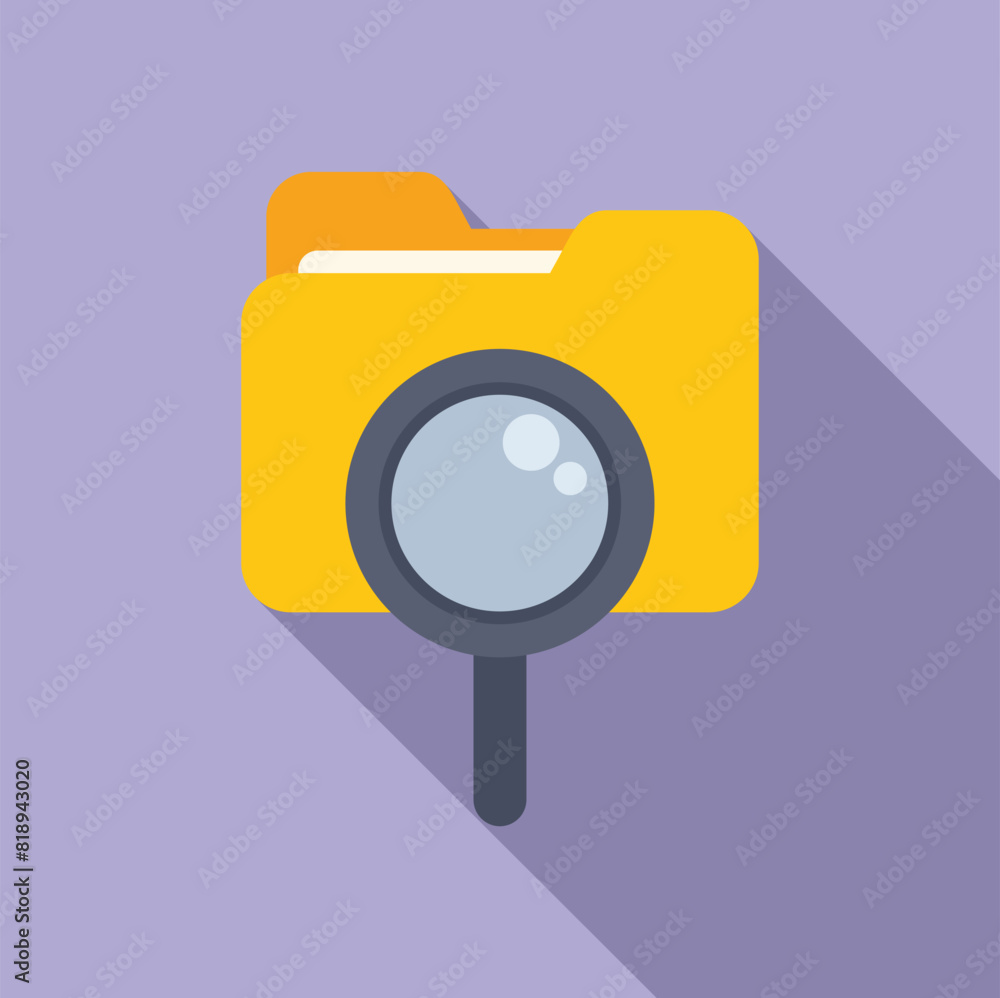Poster flat design of a magnifying glass over a folder, symbolizing data search