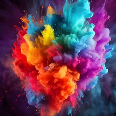 Colorful explosion of paint on white background. Colorful smoke. Colorful powder splash in the air. Generative AI.