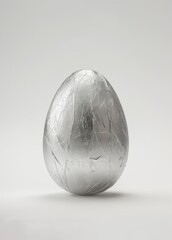Silver Foil Wrapped Egg on White Background