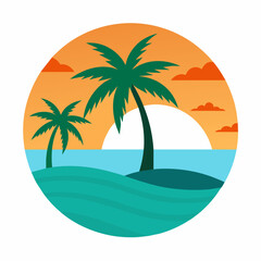 Beach with palms tree vector summer T-Shirt Design Vector Art white background no text