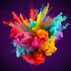 Obraz premium Colorful explosion of paint on white background. Colorful smoke. Colorful powder splash in the air. Generative AI.
