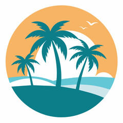Fototapeta na wymiar Beach with palms tree vector summer T-Shirt Design Vector Art white background no text