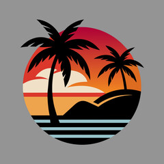 Beach with palms tree vector summer T-Shirt Design Vector Art white background no text