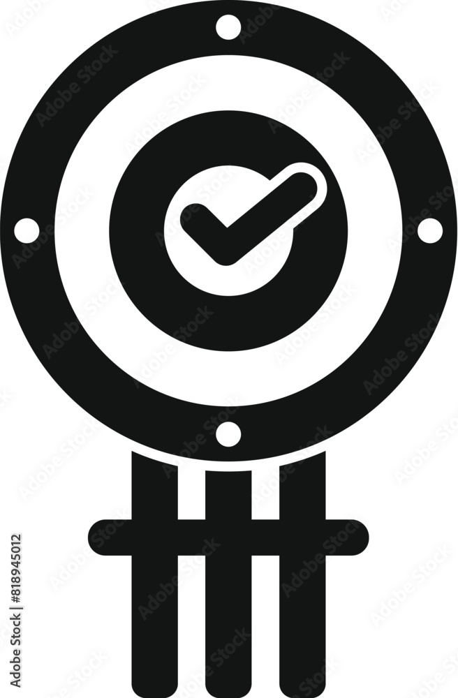 Poster monochrome vector graphic of a target board with a checkmark in the center