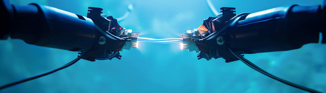 Cable Splicing The process of splicing two fiber optic cables together underwater