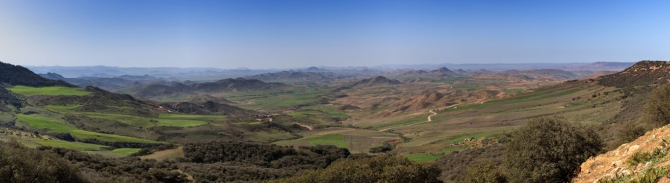panorama landscape view of the Tigrigra Plain and Ito Scenic Viewpoint in northern Morocco