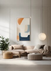 Salon élégant avec un tableau abstrait et des meubles modernes