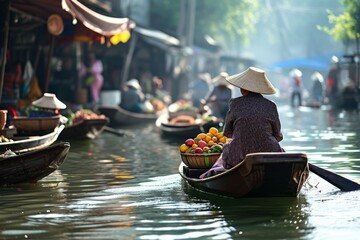 Obraz premium A traditional floating market, AI-generated