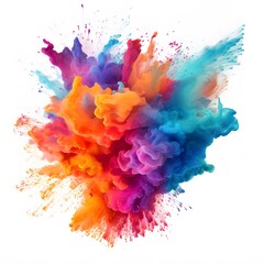 Colorful explosion of paint on white background. Colorful smoke. Colorful powder splash in the air. Generative AI.