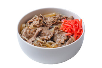 透明背景の紅生姜がのった牛丼の写真