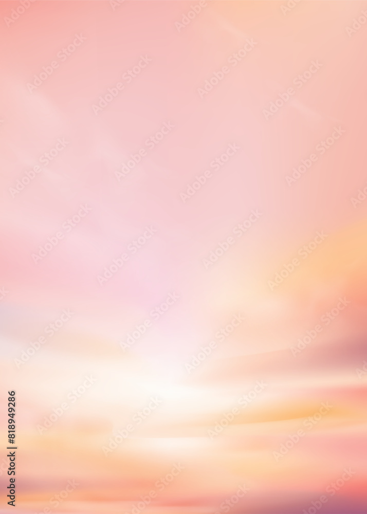 Wall mural sky pink,yellow background,sunset abstract soft fluffy cloud,cartoon morning summer sky orange paste - Wall murals