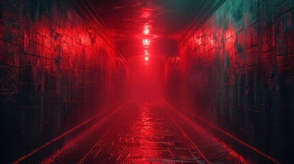 frontal photo of stage floor in dark room, red lights, mist, Cinematic, Photoshoot, Shot on 65mm...