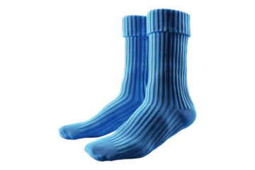 Blue cotton winter socks isolated on transparent background
