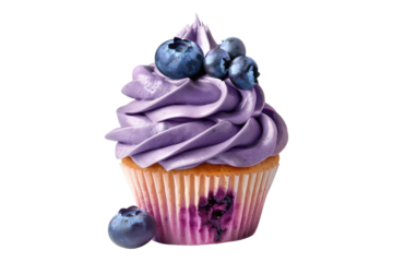 Blueberry cup cake isolated on transparent background