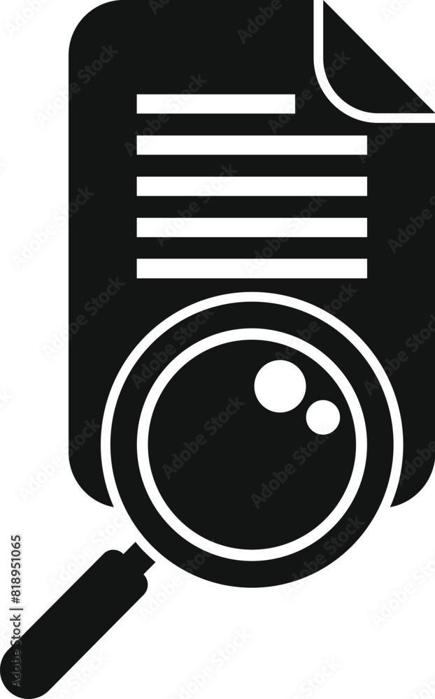 Poster vector magnifying glass document search icon in black and white for user interface design. data rese