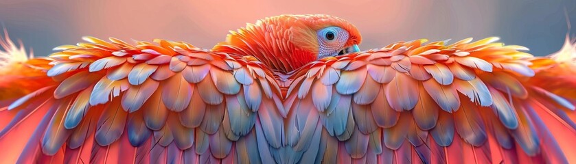 Obraz premium A majestic parrot with vibrant feathers, its wings spread wide in a stunning display of color and grace.