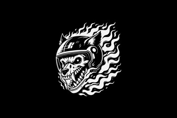 Monster skeleton wearing motorcycle helmet Vector Graphic Illustration