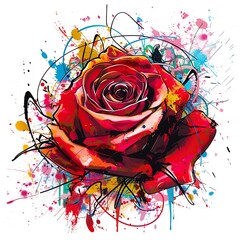 Colorful roses, watercolor painting, colored stains, white background, isolated, made from ai generate
