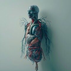 Minimalist Anatomical Chart of the Human Circulatory System A Technical of Vital Arteries Veins and the Heart