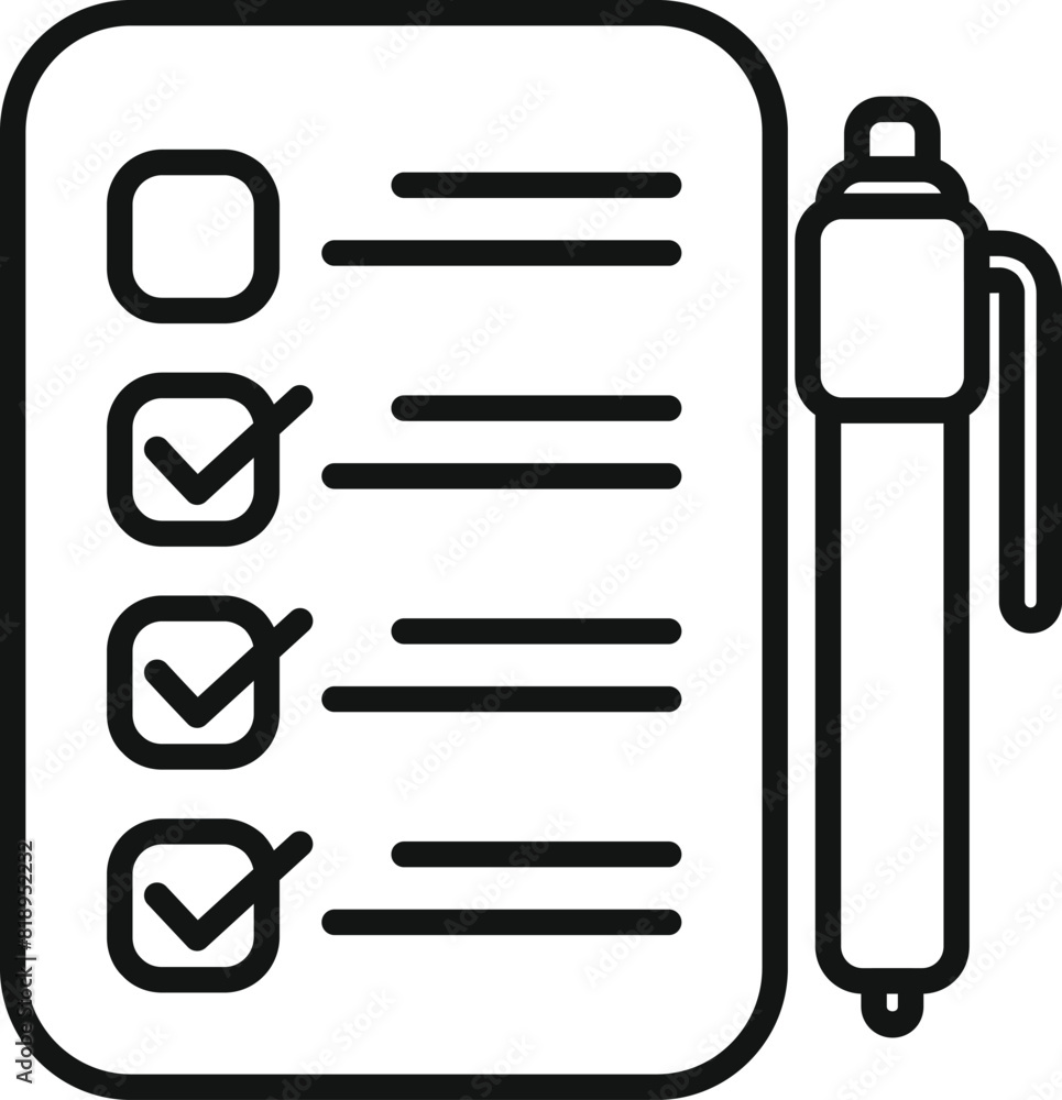 Poster simple line icon design of a checklist complete with checkboxes and a pen