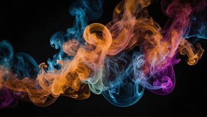 translucent colorful smoke swirls flowing on black background, abstract wallpaper