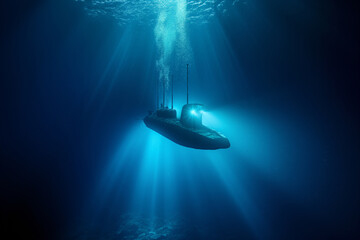 A submarine expedition descending into the abyssal depths of the ocean