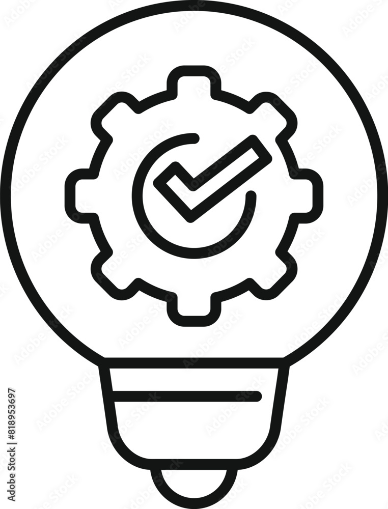 Poster vector icon of a lightbulb with an integrated gear and a tick representing a successful idea or inno
