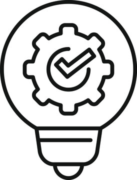 recommend clip art: Vector icon of a lightbulb with an integrated gear and a tick representing a successful idea or innovation