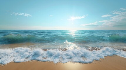 Fototapeta premium Nature and Landscapes Beach: A 3D copy space background of a serene beach