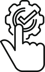 Line art illustration of a finger selecting a confirmation check mark symbol